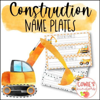 Watercolor Construction Name Plates | Editable!