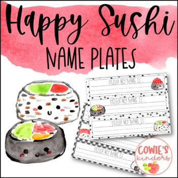 Watercolor Happy Sushi Name Plates | Editable!