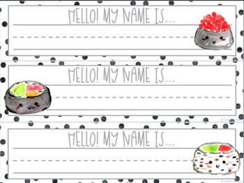 Watercolor Happy Sushi Name Plates | Editable!