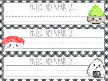 Watercolor Happy Sushi Name Plates | Editable!